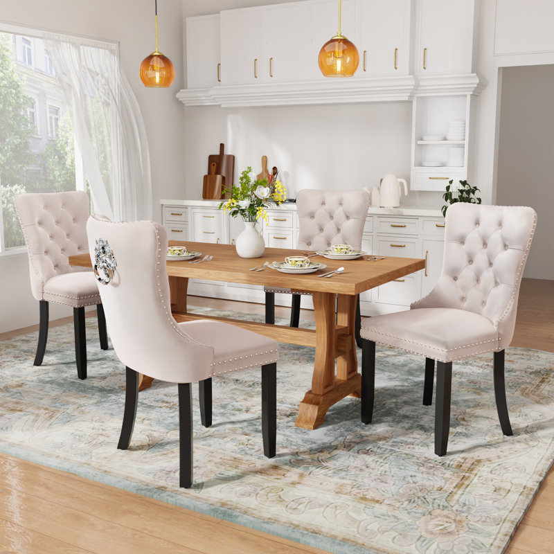 Modern Velvet Dining Chairs Dining Room Chairs Set of 2, Black, Beige