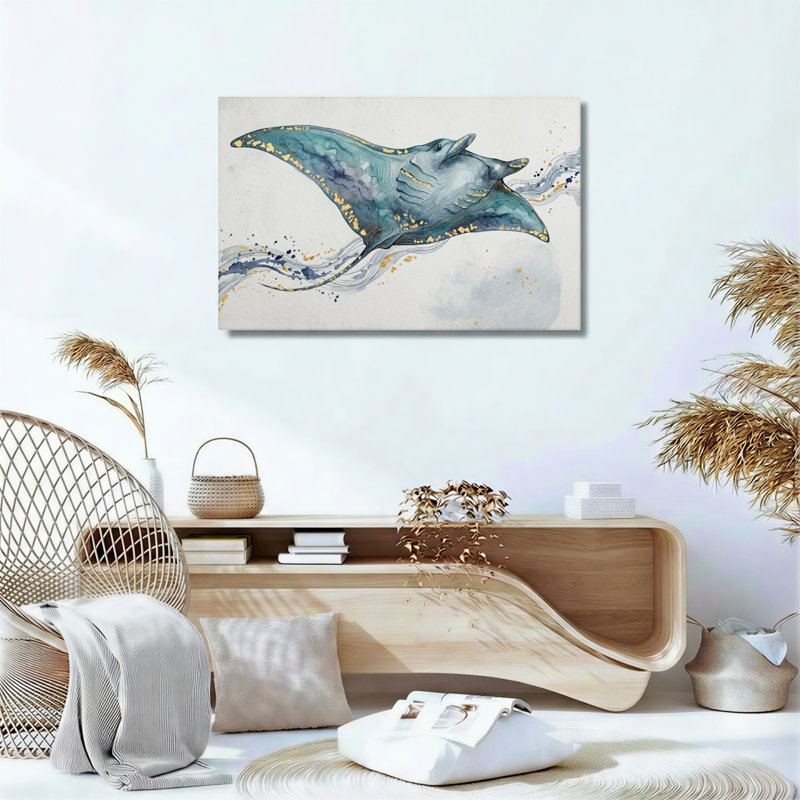 Ensemble de 1 tableau sur toile représentant une raie manta, 28"H x 40"W, Wrapped Canvas
