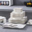 Service de table carré moderne en porcelaine blanc ivoire 28 pièces pour 6 personnes