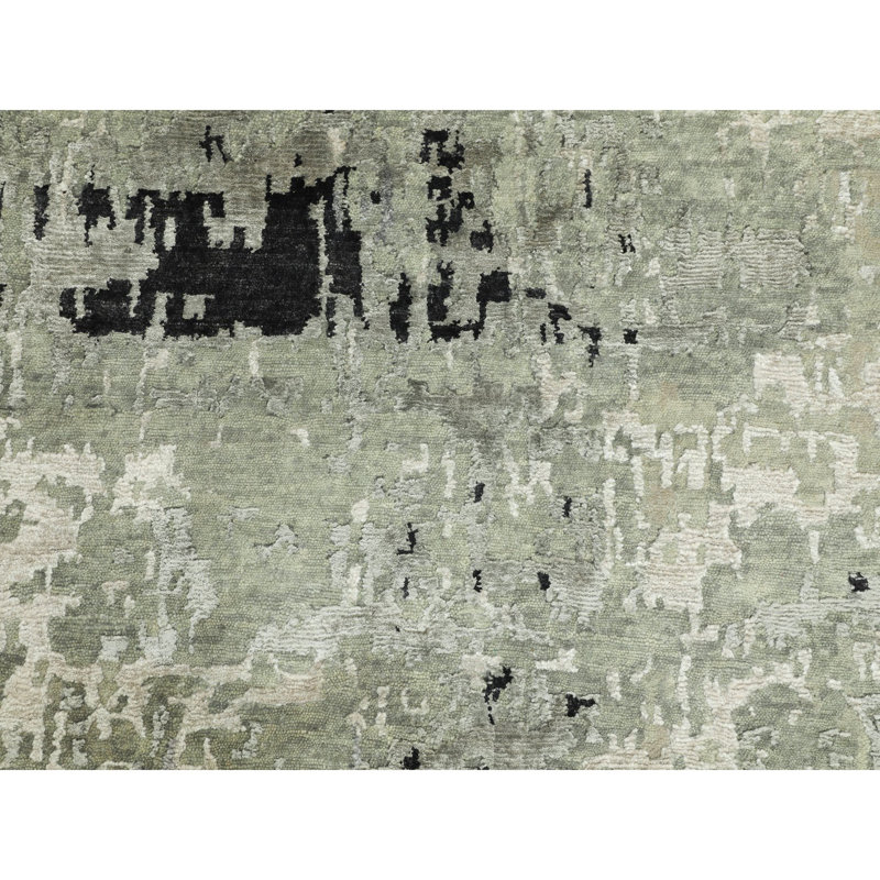 Tapis de couloir vert nouvel âge noué à la main de conception unique 4 pi x 10 pi Favio