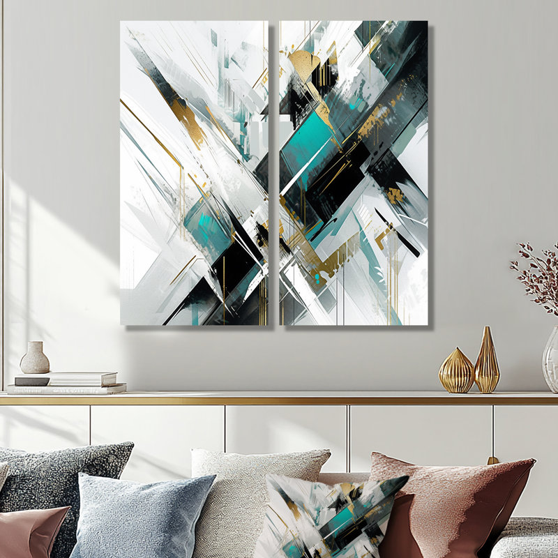 Art mural grand bleu sarcelle cubiste kaléidoscope, 32" H x 32" W, Wrapped Canvas, Does Not Apply