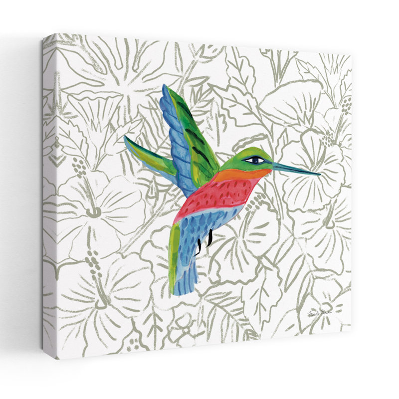 Colibri I, colibri, hibiscus, art floral tropical, H 48 po x l 48 po