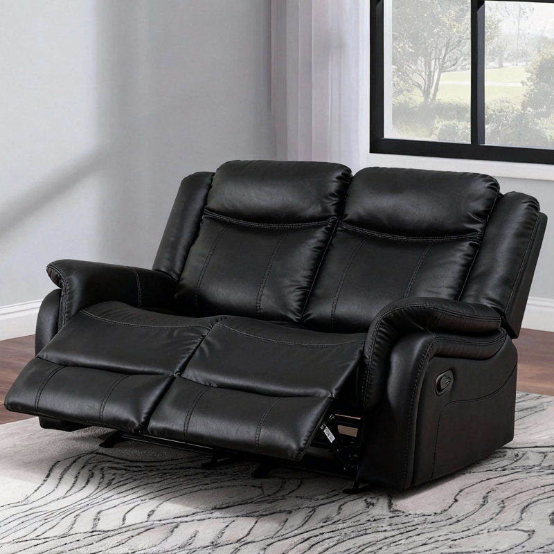 56.69'' Manual - Recline Faux Leather Loveseat, Black