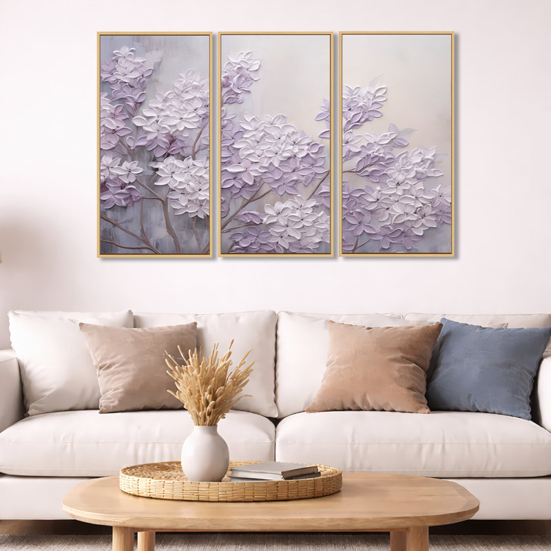 Ensemble d'art sur toile Kalvin - Lilas, H 28 po x l 36 po x P 1 po, Toile tendue