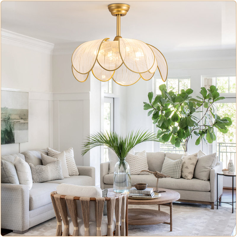 Ventilateurs de plafond Boho avec lumières, ventilateur de lustre à fleurs avec lumière et télécommande F Fandelier Coastal Rattan pour chambre à coucher, salon, vestibule (26 pouces, 6 vitesses, hauteur réglable)