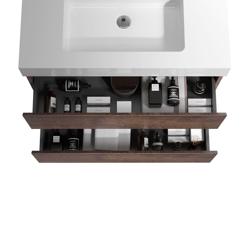 Meuble-lavabo 30 po avec lavabo, Noyer, Blanc