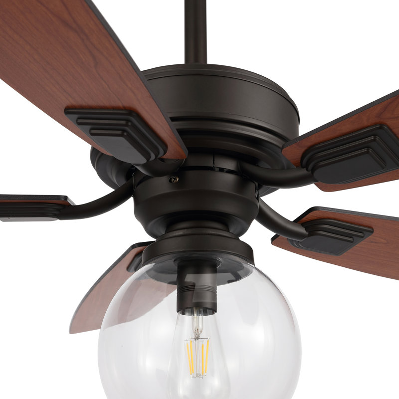 52" Alzata 5-Blade Standard Ceiling Fan with Remote Control and Light Kit, Bronze, Clear Glass