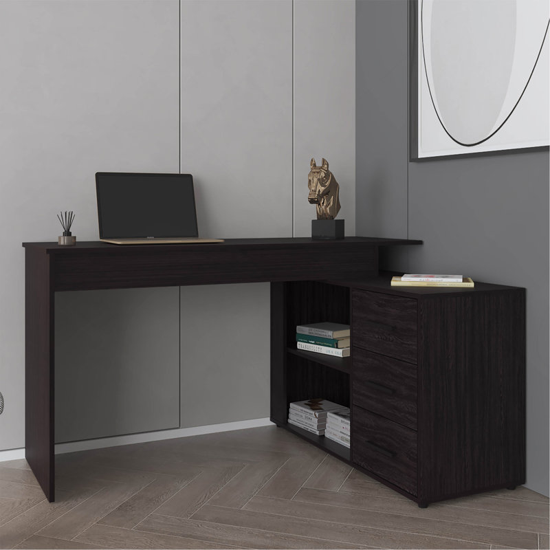 Bureau en L Upton, studio, chambre à coucher, bibliothèque, table d'étude, bureau, noir
