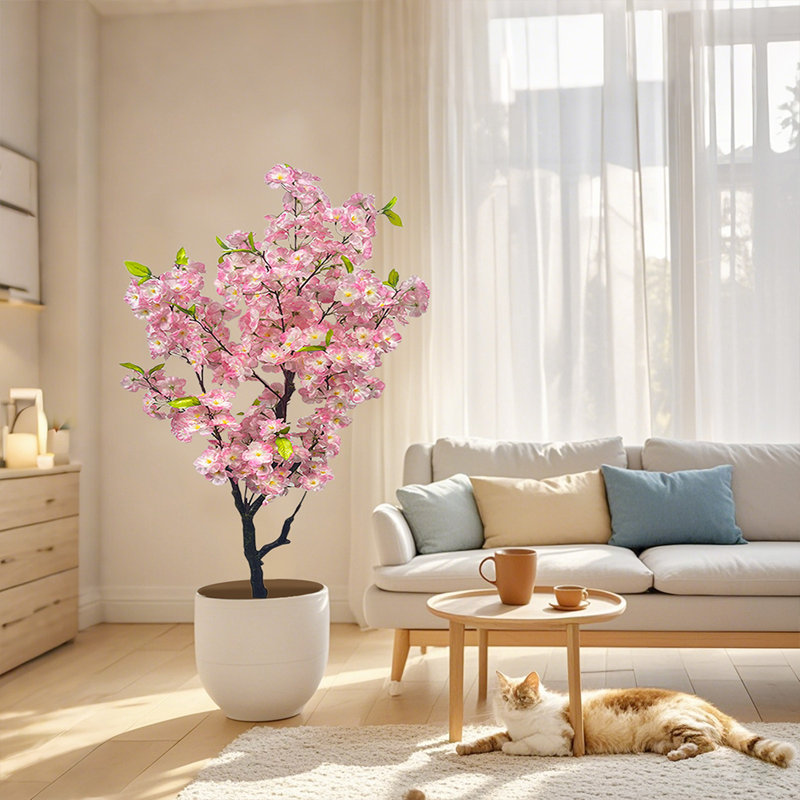 3.94FT/ 4.92FT Artificial Cherry Blossom Tree, Tall Potted Faux Cherry Blossom Tree Plants In Pot