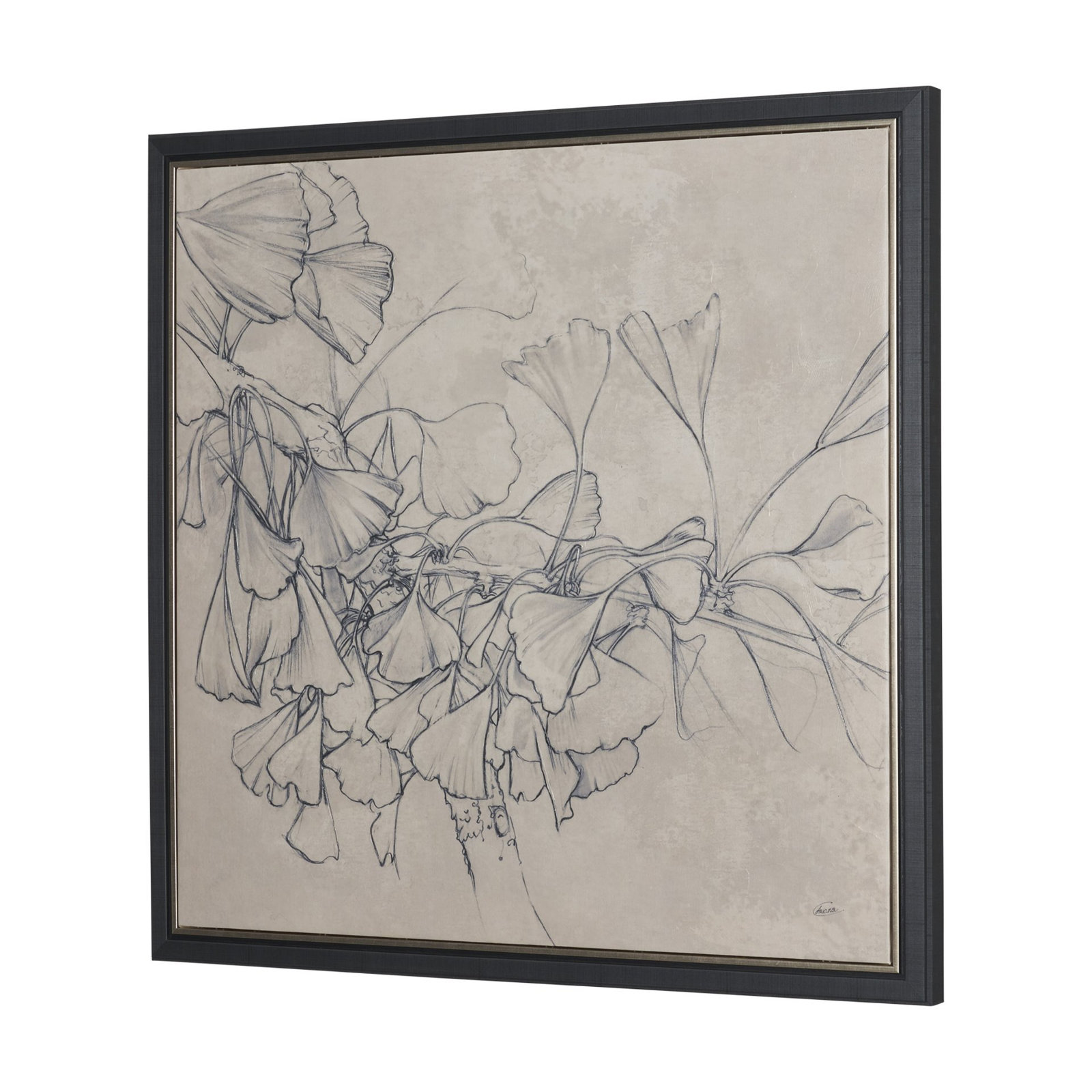 Ginkgo Shadows I Hand-Embellished Canvas Print, Framed Wrapped Canvas Ginkgo Shadows I
