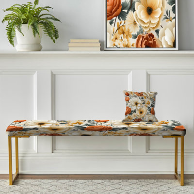Banc floral rembourré or