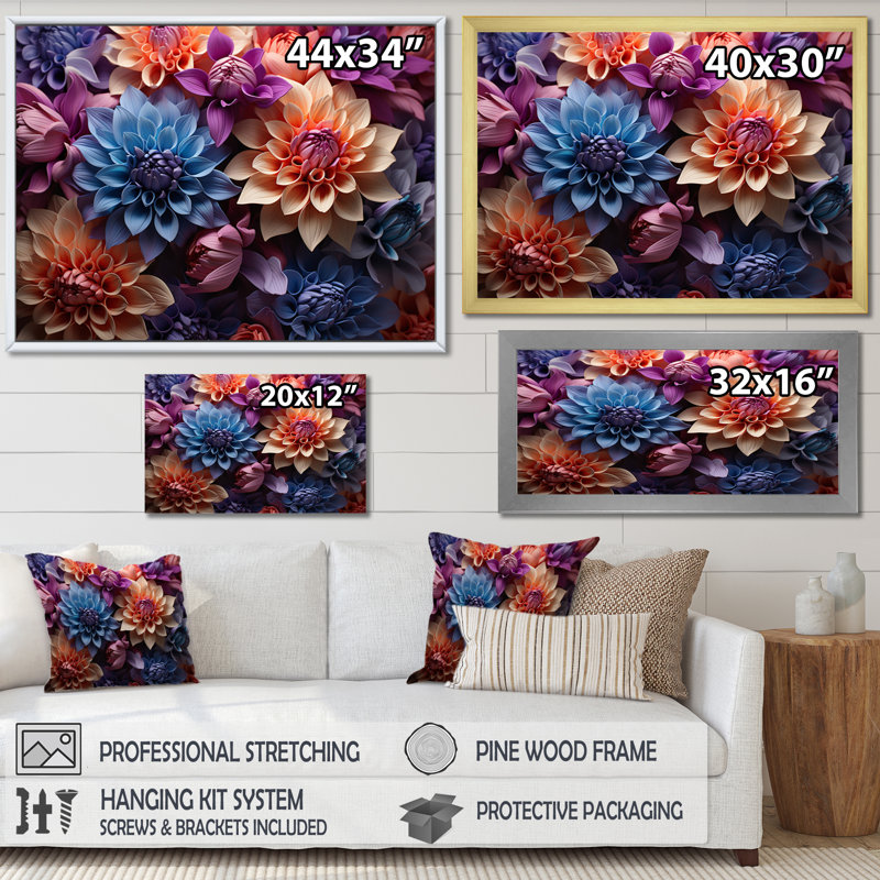" Dahlia Field Vibrant Composition I ", 30" H x 40" W x 1.5" D, Wrapped Canvas