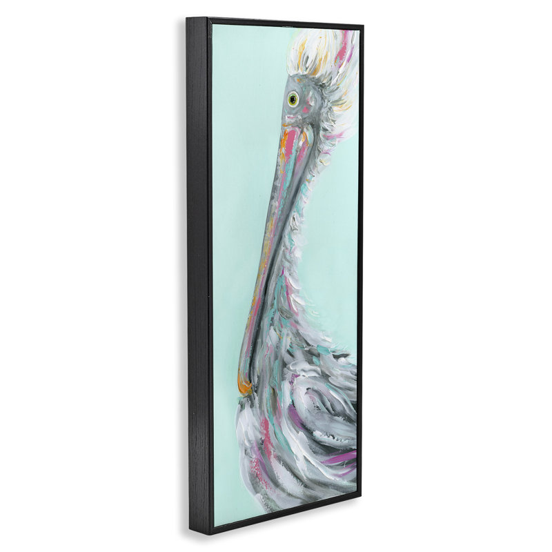 «Odd Pelican Portrait Art» par Estelle Grengs bg-165, Giclée encadrée noir minuit, H 30 po x l 13 po