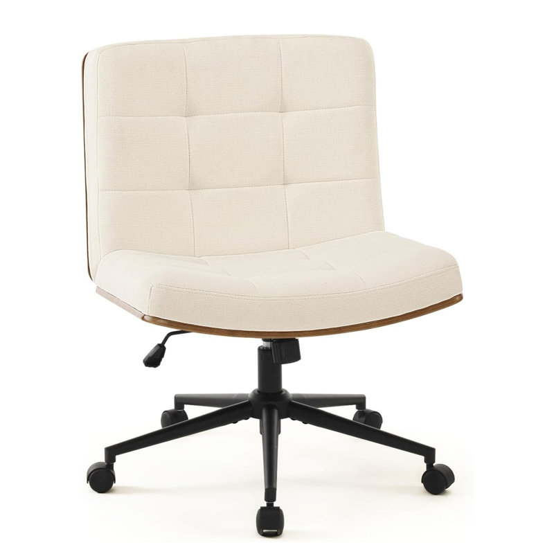 Chaise de bureau pivotante rembourrée Mitchem, Beige Linen