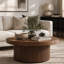 Table basse 33,5 "Mid-Century avec base cylindrique, table basse ronde cannelée avec plateau épaissi-1550365092