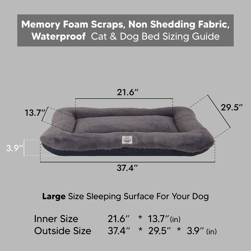 Jungolica Orthopedic Pet Bed, 95cm H x 75cm W x 10cm D, Dark Grey
