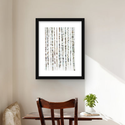 Watercolor Birch Tree Forest - Blue Bed, reproduction encadrée