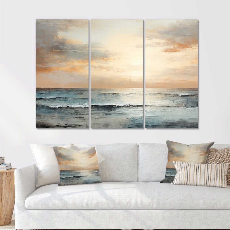 Pirtle - Ensemble de décoration murale coucher de soleil côtier, Toile tendue, H 32 po x l 48 po x P 1 po