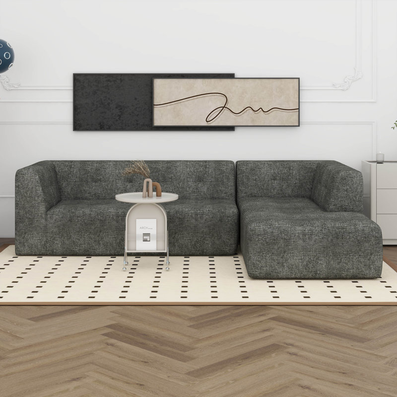 Ensemble de canapé modulaire 112,2 * 74 po, canapé-lit en L rembourré minimaliste, 2 pièces sans ordinateur, Gris
