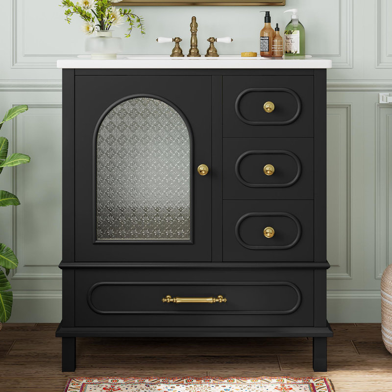 Meuble-lavabo de salle de bain avec lavabo, Noir