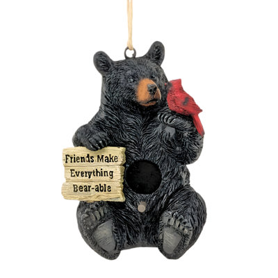 Resin Birdhouse Black Bear with Cardinal Rustic Cabin Lodge Outdoor Garden Decor
