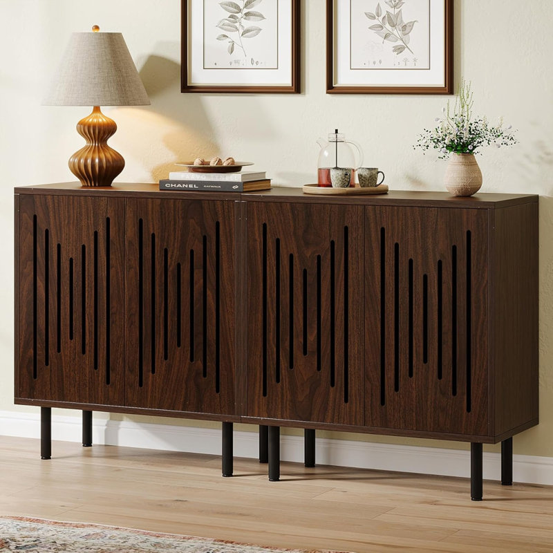 Ensemble de 2 buffets brun foncé de 59 po avec tablettes réglables et rangement pour le salon et la salle à manger