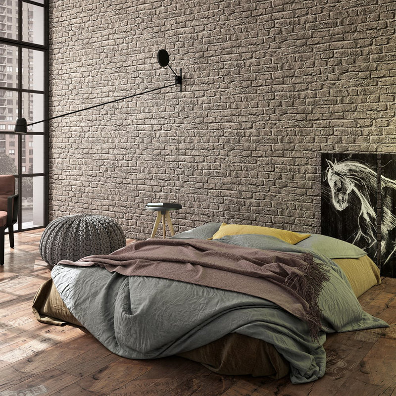 The Loft Collection Brick Effect Wallpaper Roll, White