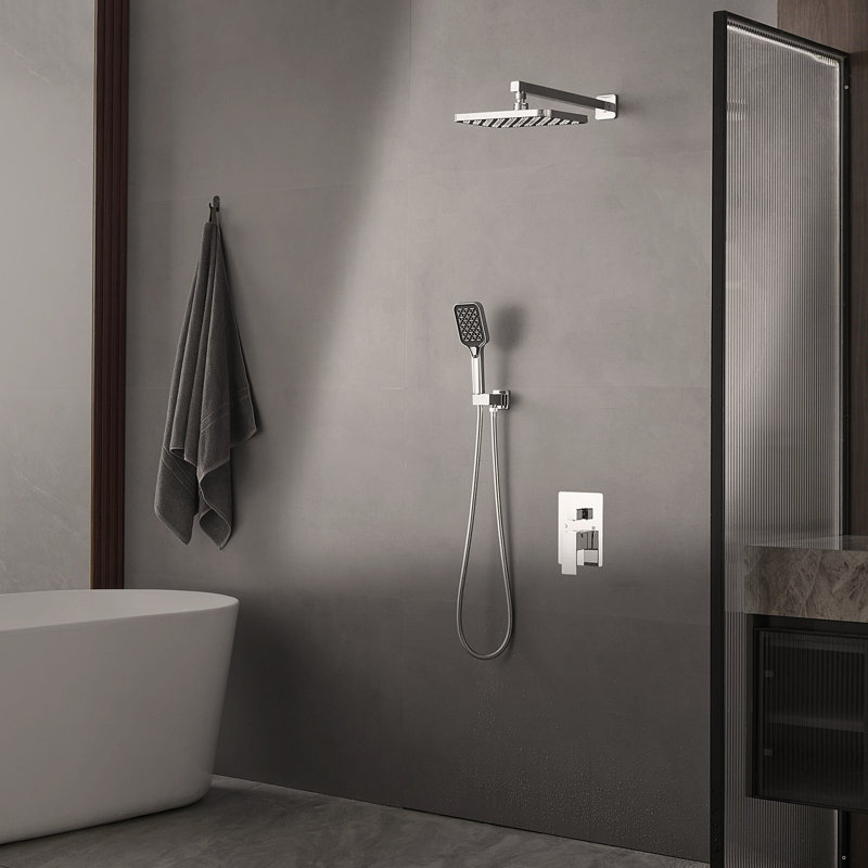 Matte Black Double-Handle Double Spray 12-Inch Square High-Pressure Shower Faucet (With Valve), Matte Black