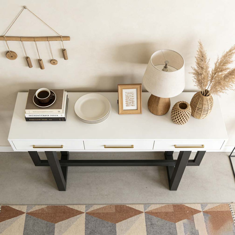 Console élégante avec trois tiroirs, Gris + blanc