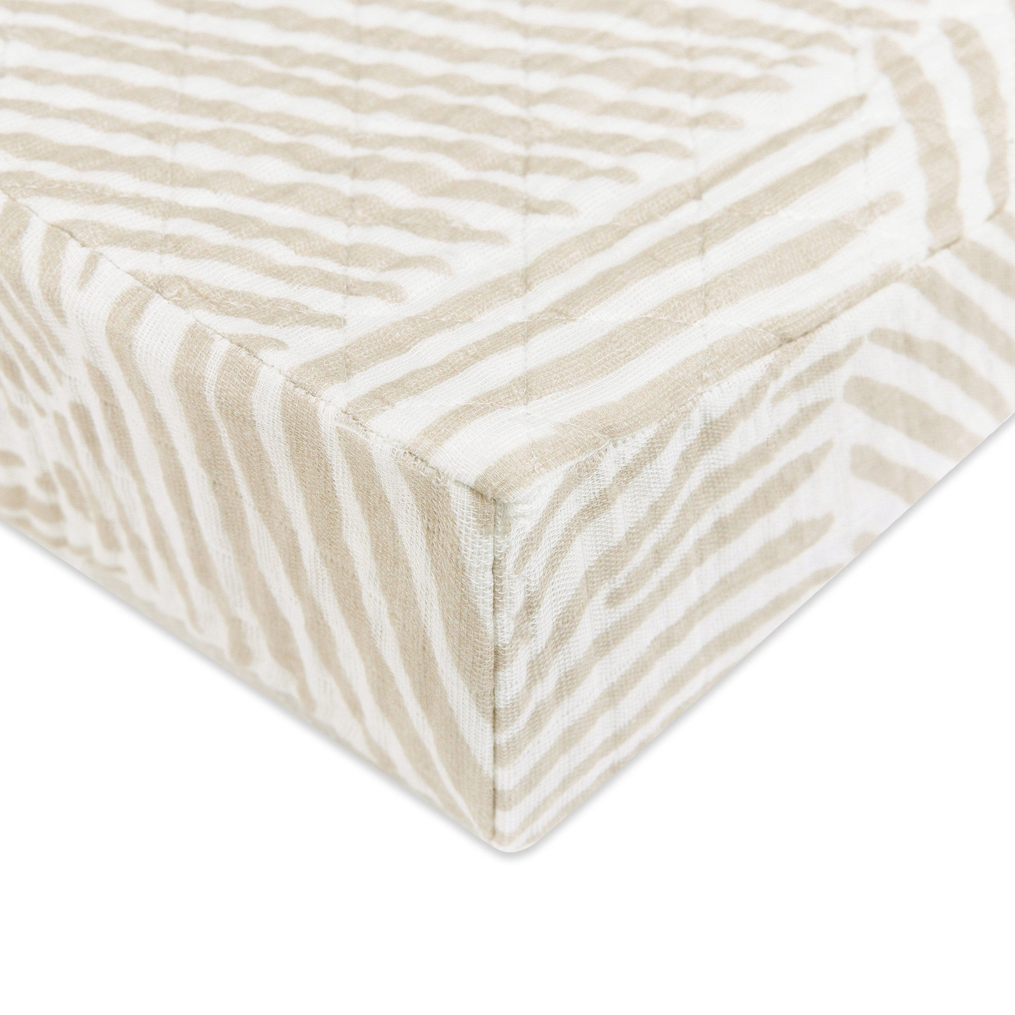 Oat Stripe Quilted Changing Pad Cover In  Muslin Cotton