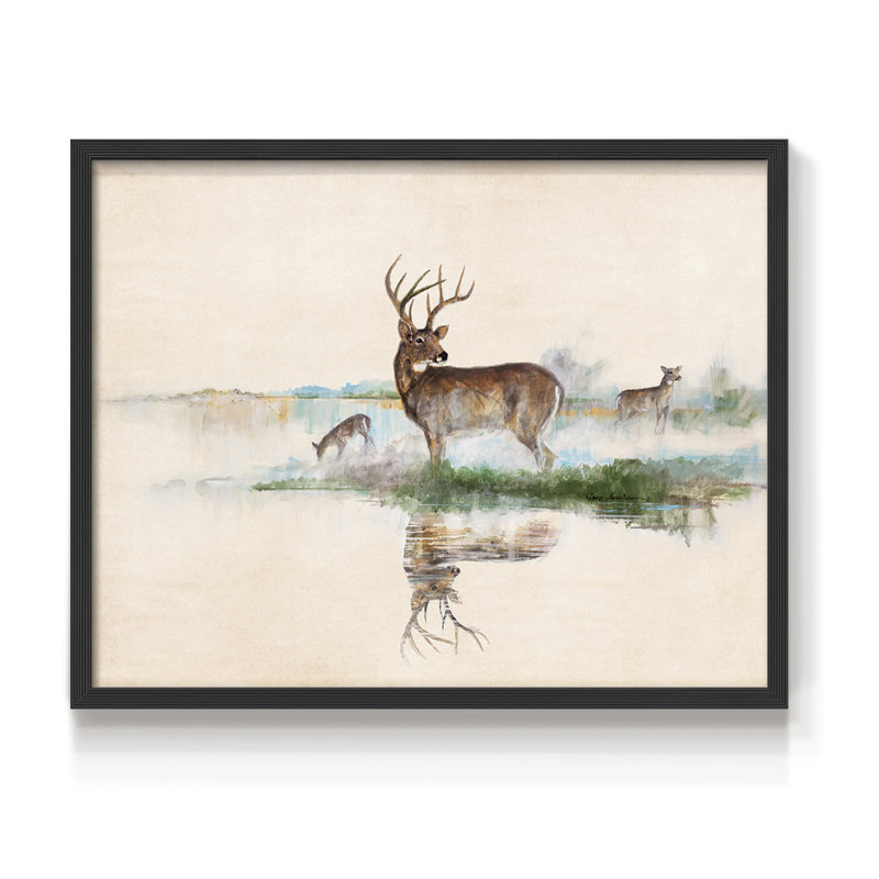 Misty Deer -Framed Print - Restickable, H 11 po x l 14 po, Noir, noir, noir, noir