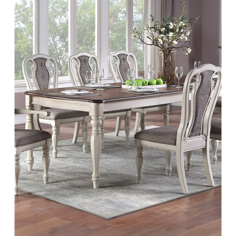 Table de salle à manger de style transitionnel 1Pc avec table rectangulaire 2X, H 26 po x l 108 po x P 42 po, Blanc antique