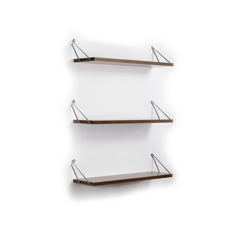 Bibliothèque flottante Tili avec 3 tablettes, Noyer / Argent