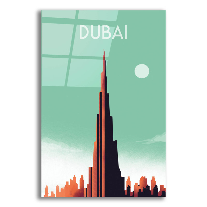 Art mural en verre en acrylique «DUBAI» par Omar Escalante, H 24 po x l 16 po x P 0,2 po