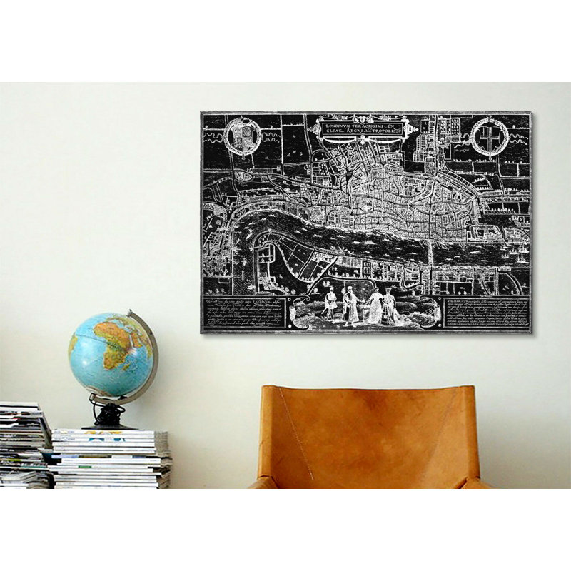 «Antique Map» par Georg Braun, reproduction d'art graphique sur toile, H 26 po x l 40 po x P 0,75 po