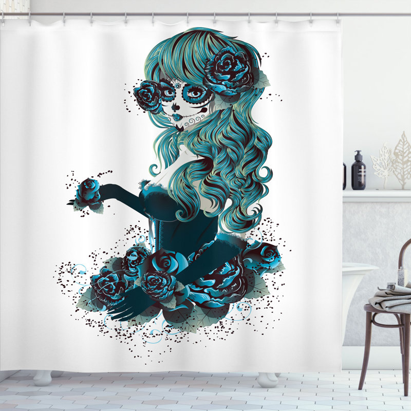 Ensemble de rideau de douche et crochets Skull, H 84 po x l 69 po