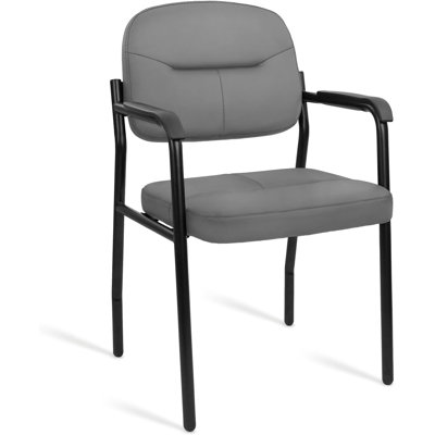  Fauteuil de bureau en cuir, chaise de réception sans roulettes avec accoudoirs et support en bois, fauteuil de bureau ergonomique pour salle de conférence, salle de conférence, gris, 1PK