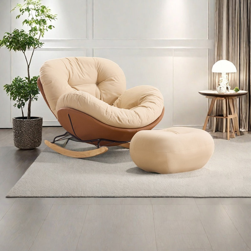 Chaise berçante ergonomique en métal capitonné, Brun / beige