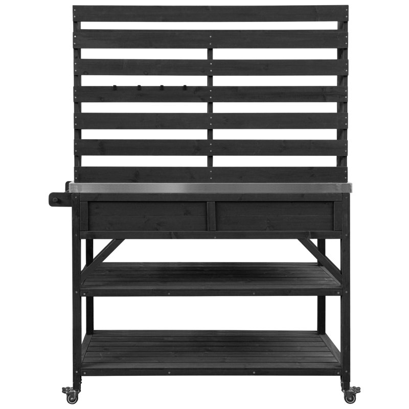 Banc de rempotage Gaia avec plateau en acier inoxydable et roulettes verrouillables