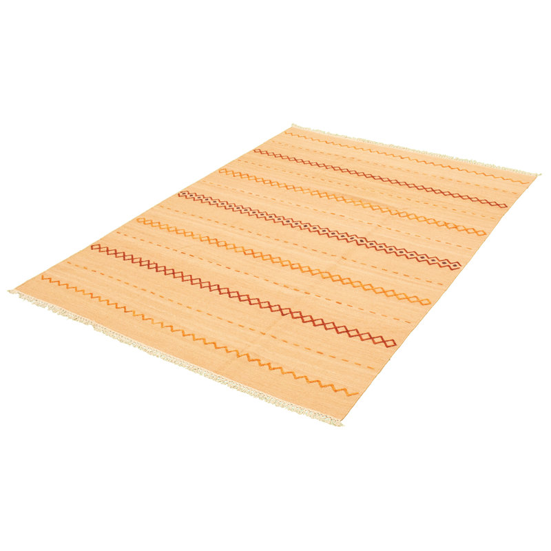 Tapis unique en laine noué à la main 6 pi 9 po x 9 pi 4 po nouvel âge Gustavia - brun clair / orange / rouge