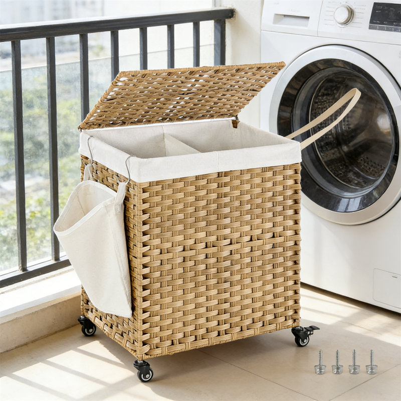 Laundry Cart, Covered Laundry Basket, Wheeled Rolling Laundry Basket, Detachable Lining, Suitable For Bedrooms