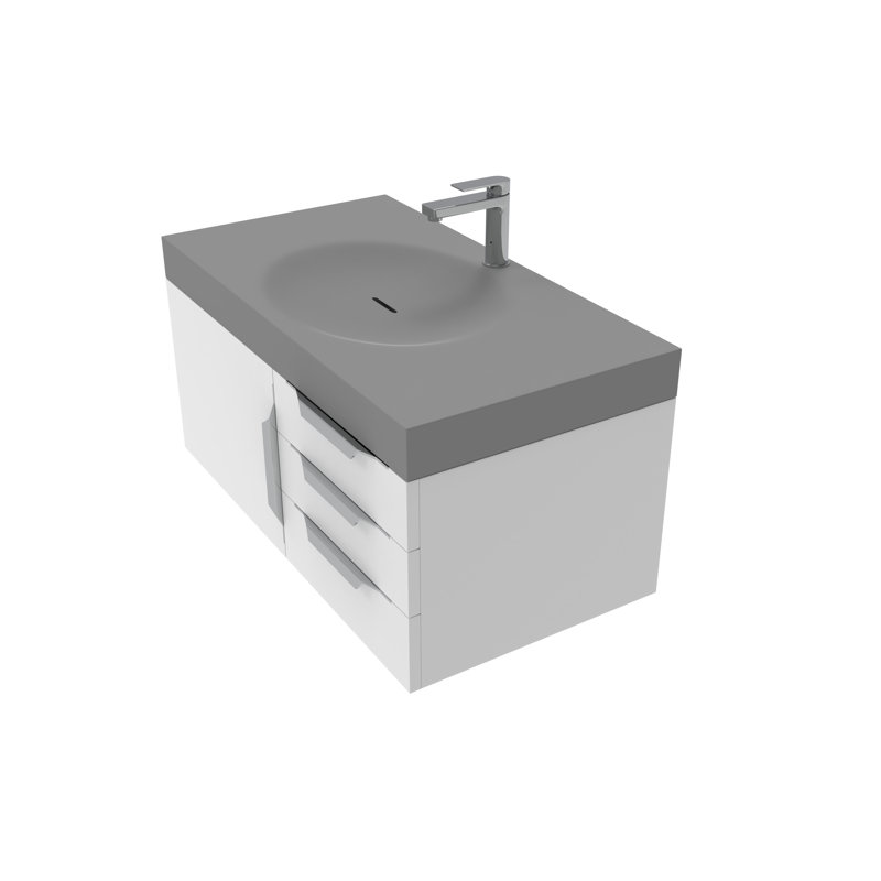 Ensemble de meuble-lavabo simple 36 po Genieva, Gris, Nickel brossé, Blanc