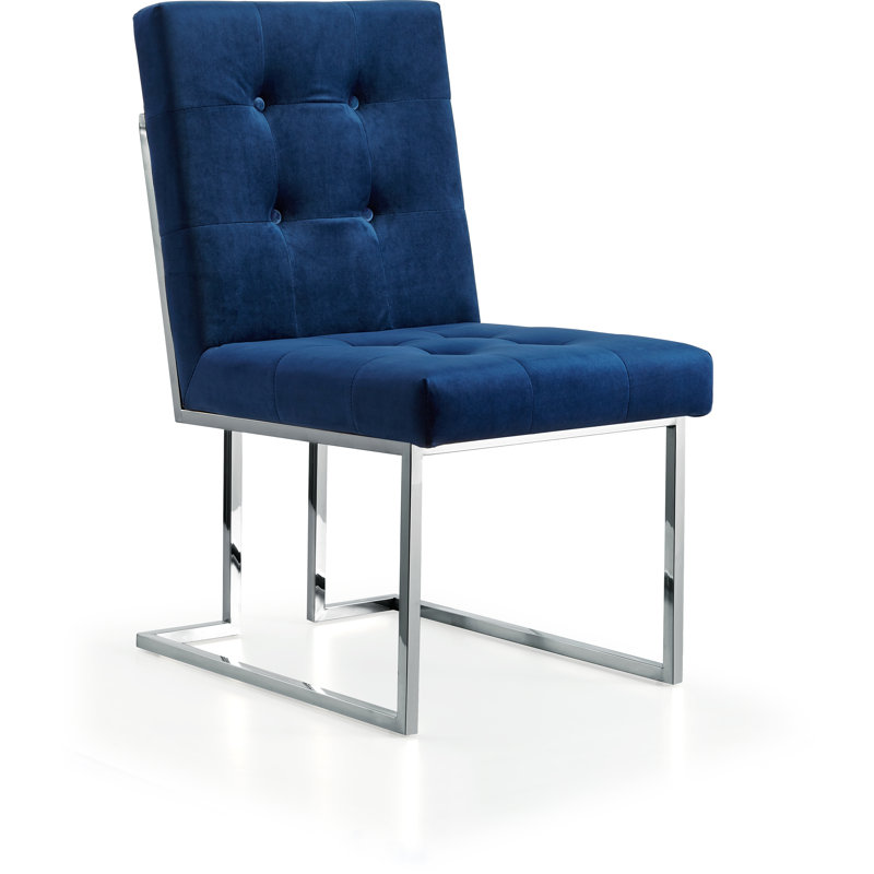 Chaise d'appoint en velours capitonné Chakevia, Velours marine, Chrome