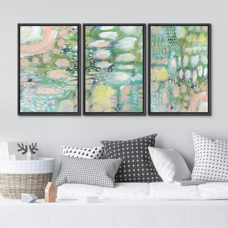 «Vibrant Textured Abstract Multicolore», 3 pièces, Noir, H 36 po x l 24 po