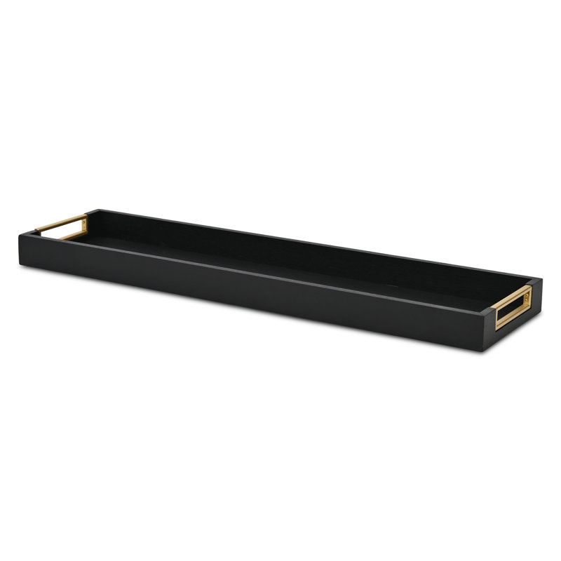 Nyssa Slim Rectangular Wood Decorative Tray, 31.88"W x 8.25"D x 2"H, Black