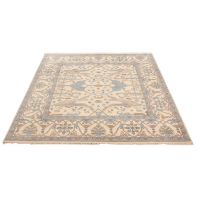 Tapis en laine crème noué à la main Royal Oushak 8 pi 1 po x 8 pi 1 po