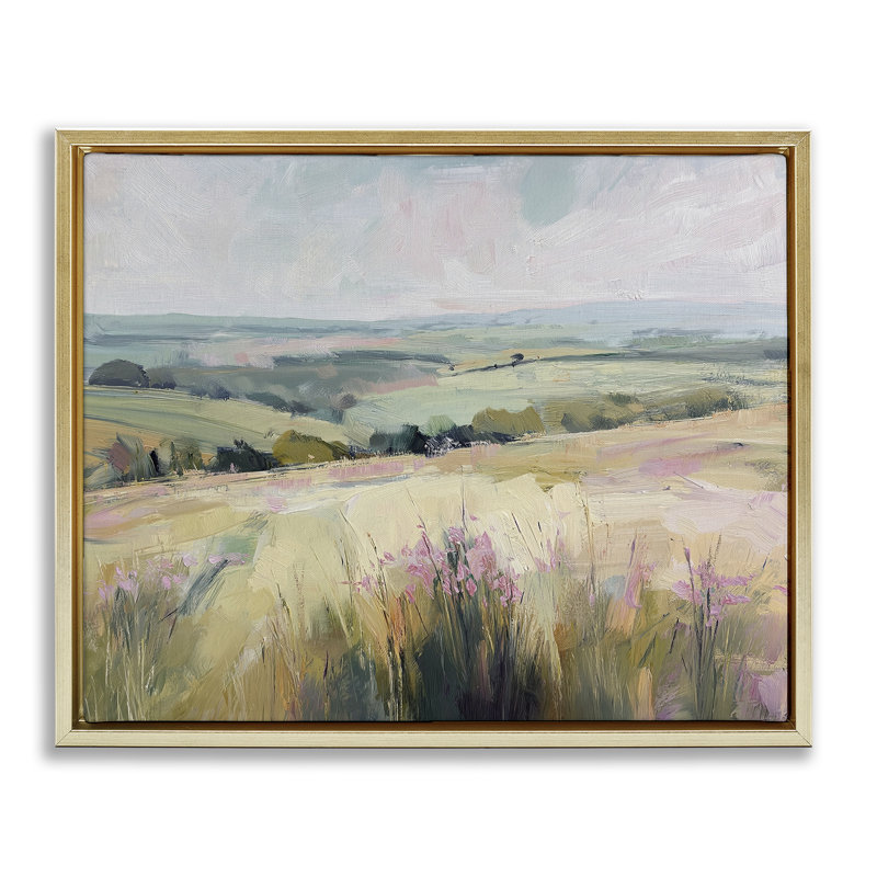 Cadre flottant Summer Meadow Viewpoint, design par Svetlana Aleynikova, H 17 po x l 21 po, Cadre flottant métallique doré