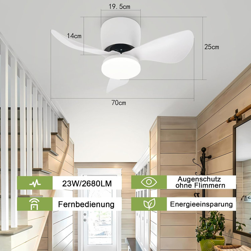 Ceiling Fan with LED Lights, White, Ivory