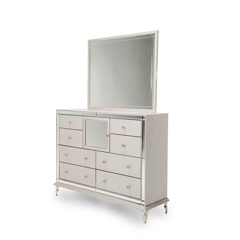 Hollywood Loft Dresser & Mirror Set, Frost