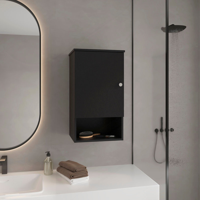 Medicine Cabinet 28.6" H, With 1 Door And 3 Shelves, Black, Black